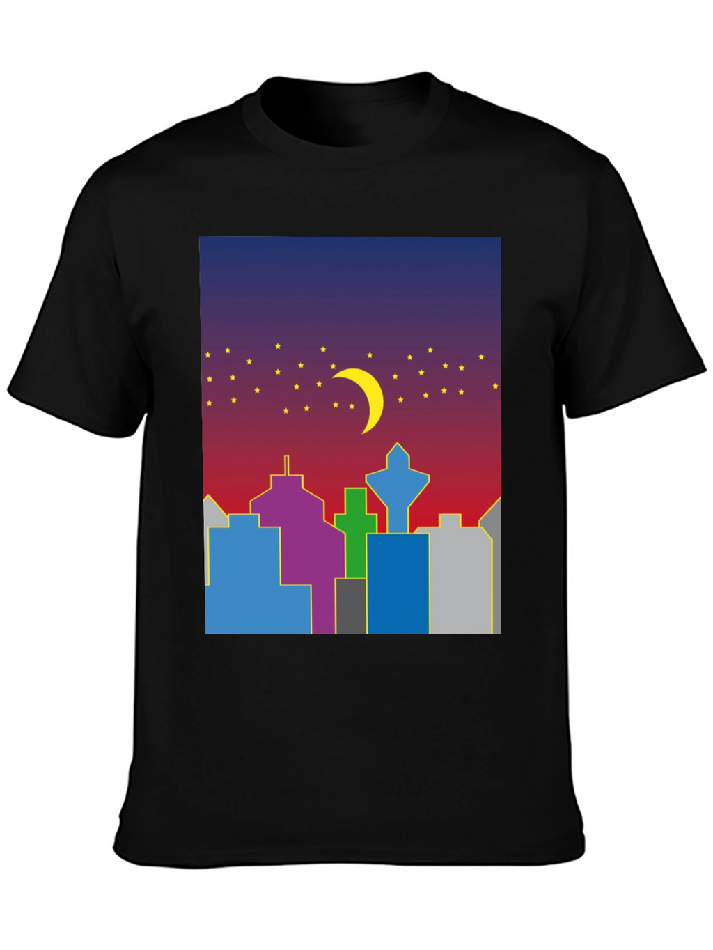Cityscape Moon Graphic Tee - Cool Night Sky Design