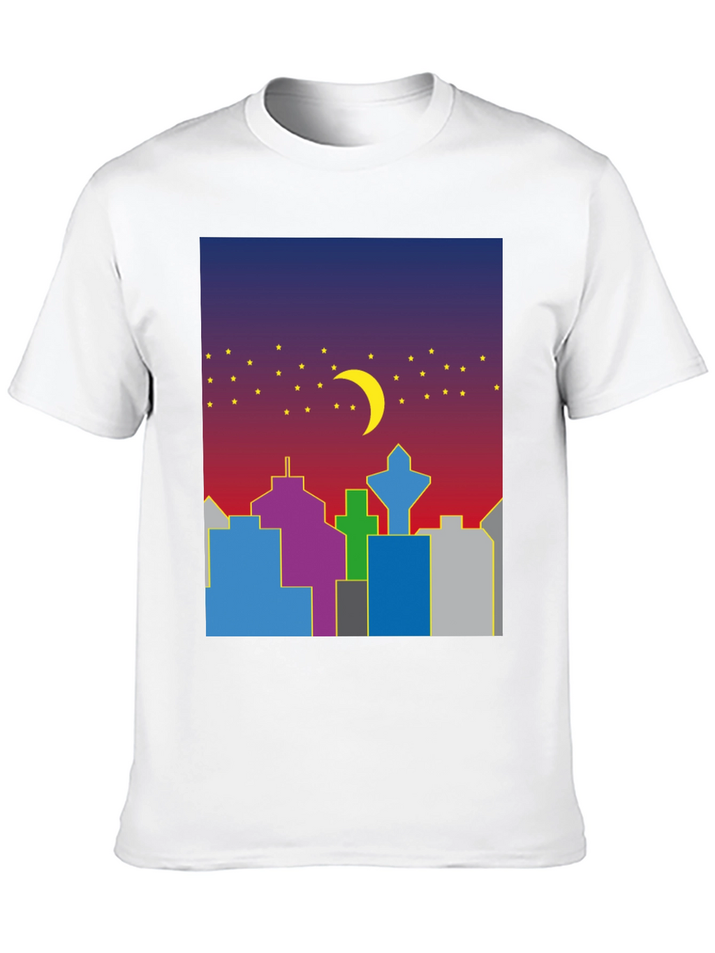 Cityscape Moon Graphic Tee - Cool Night Sky Design