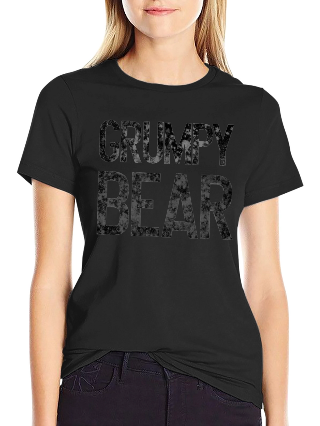 Grumpy Bear Graphic Print T-Shirt - Black