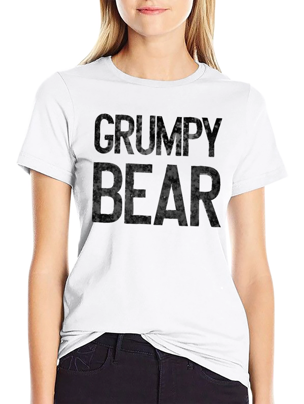 Grumpy Bear Graphic Print T-Shirt - Black
