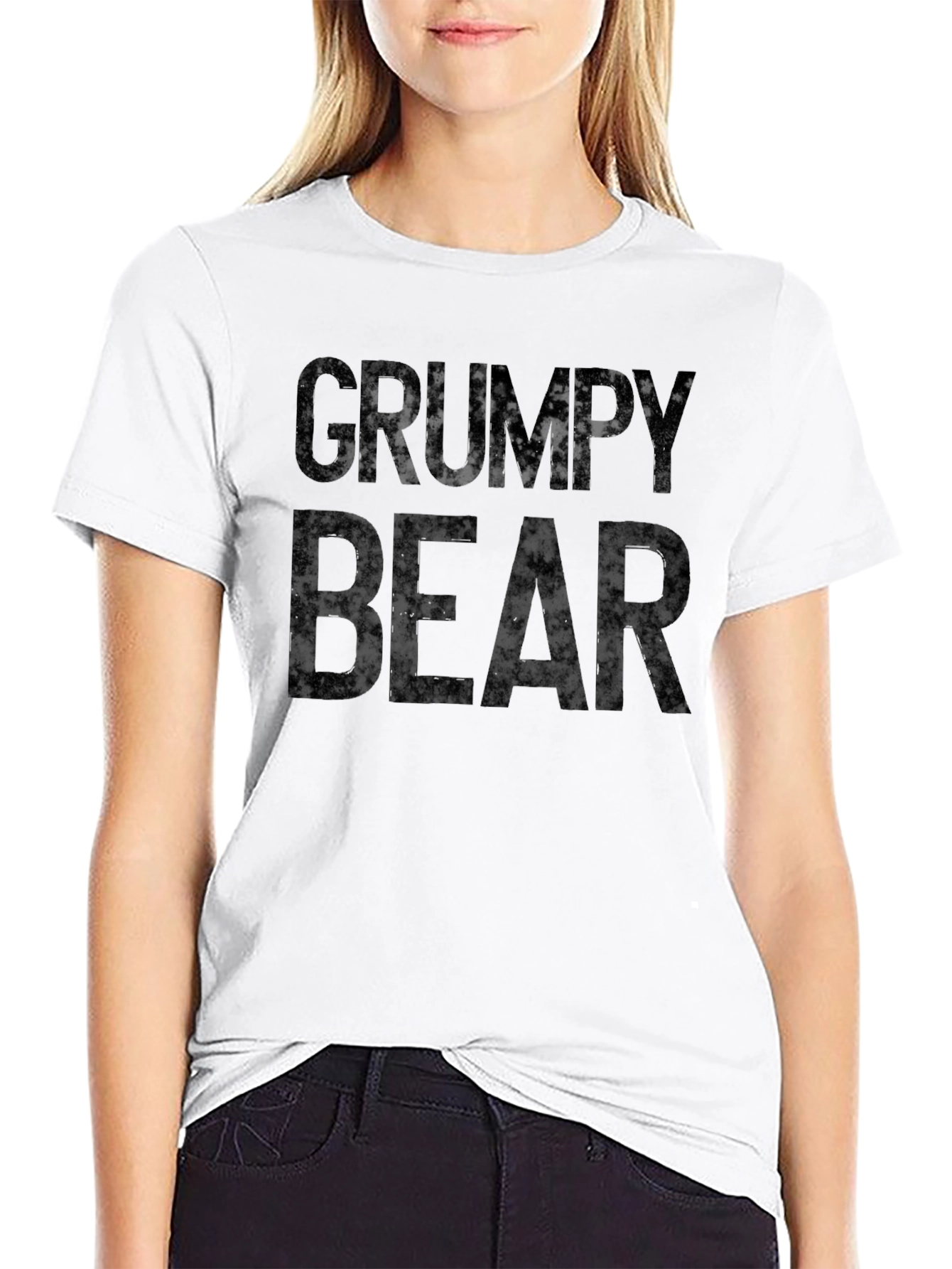 Grumpy Bear Graphic Print T-Shirt - Black
