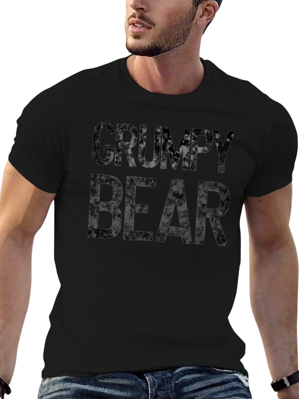 Grumpy Bear Graphic Print T-Shirt - Black