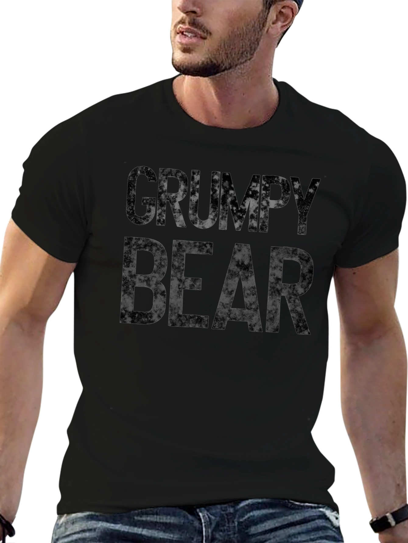 Grumpy Bear Graphic Print T-Shirt - Black
