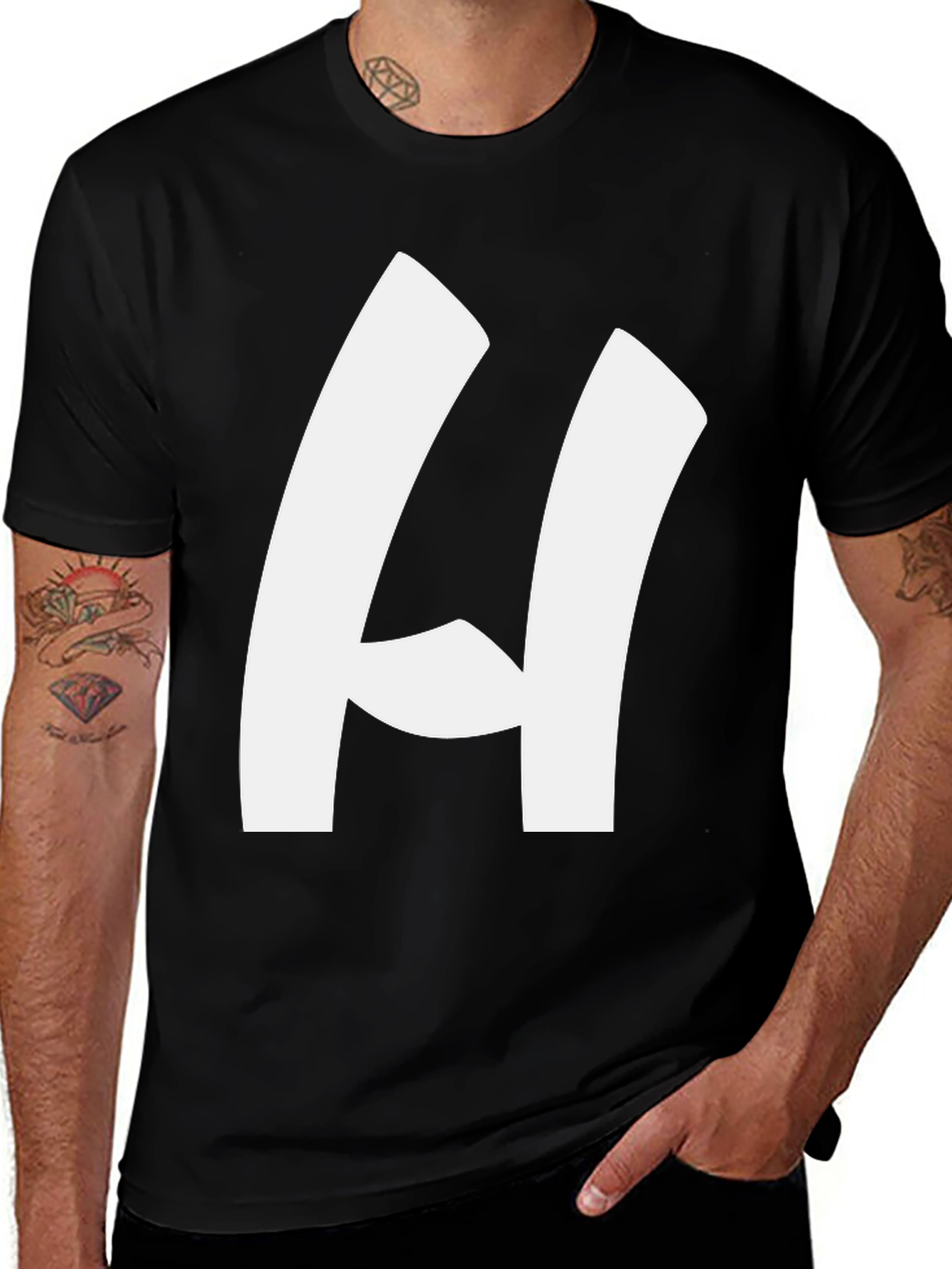 Bold H Black T-Shirt - Modern Casual Style