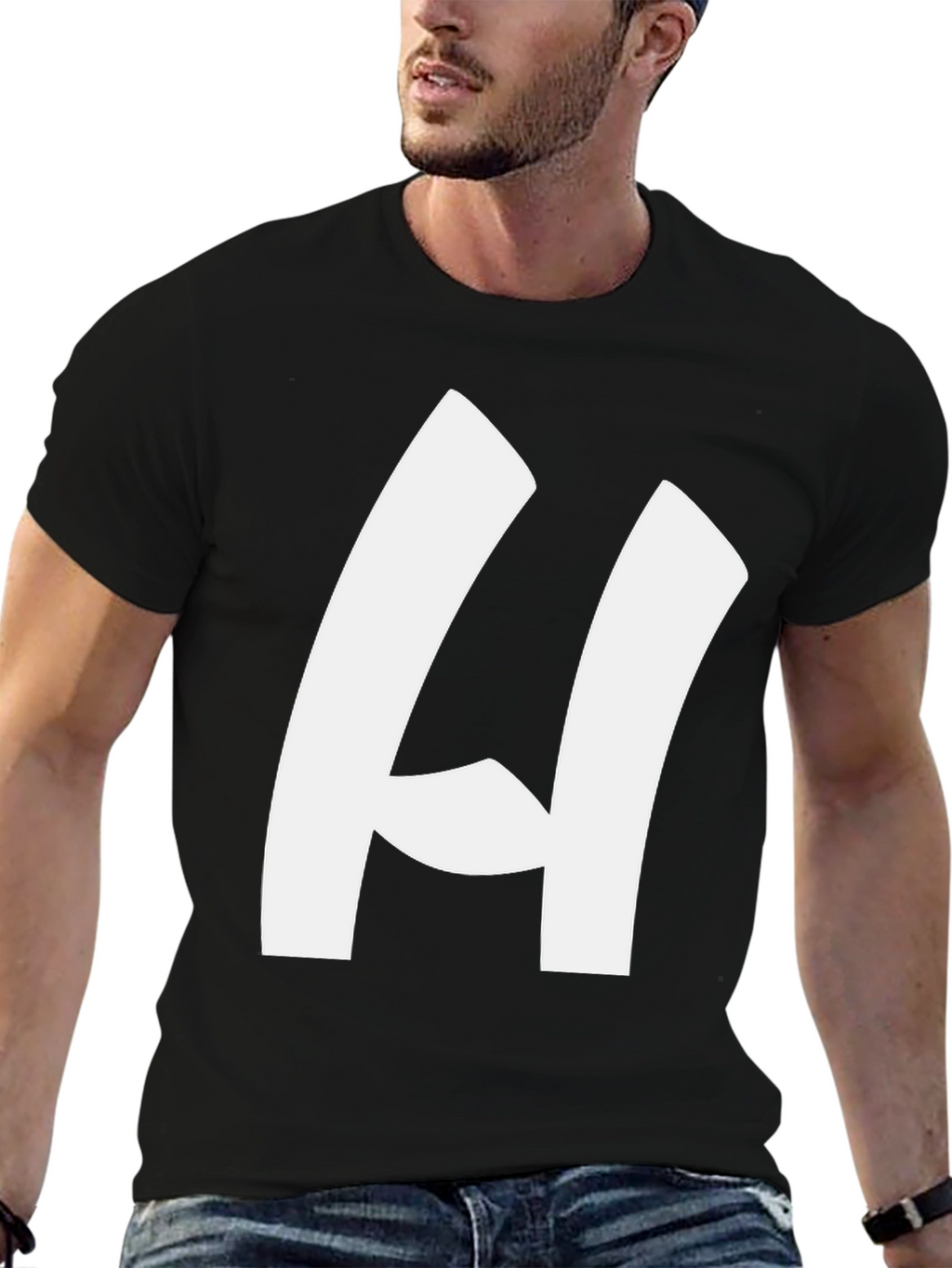 Bold H Black T-Shirt - Modern Casual Style