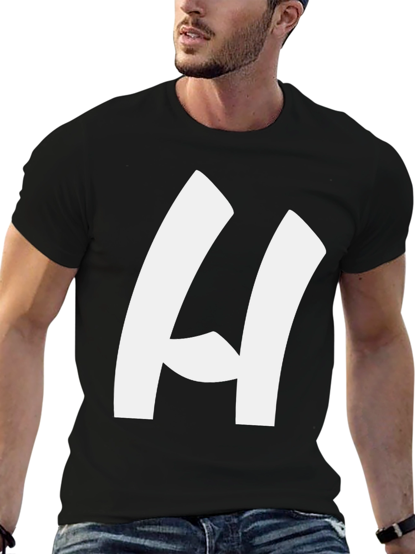 Bold H Black T-Shirt - Modern Casual Style