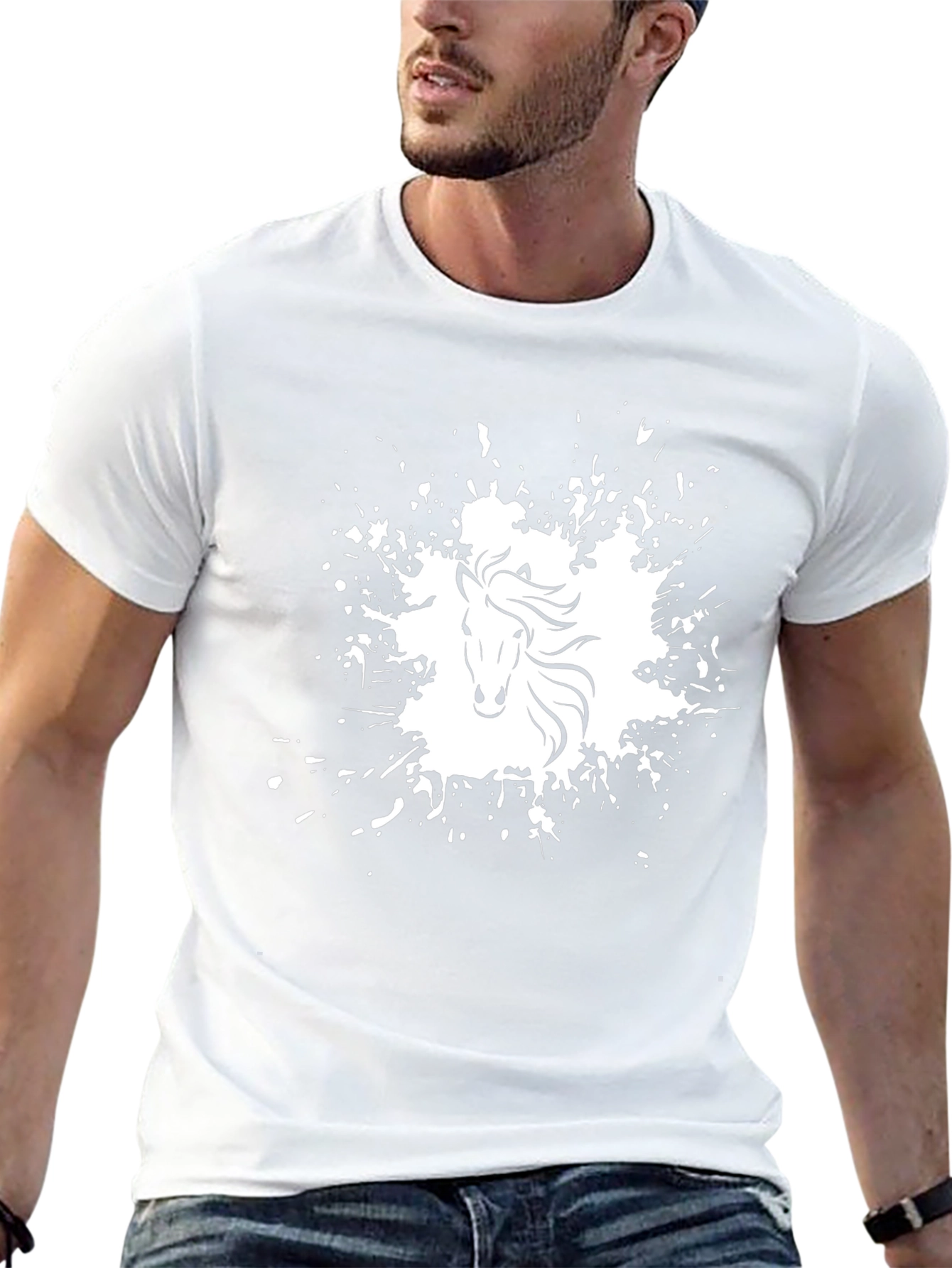 Horse Splatter Graphic Tee - Black Cotton Comfort
