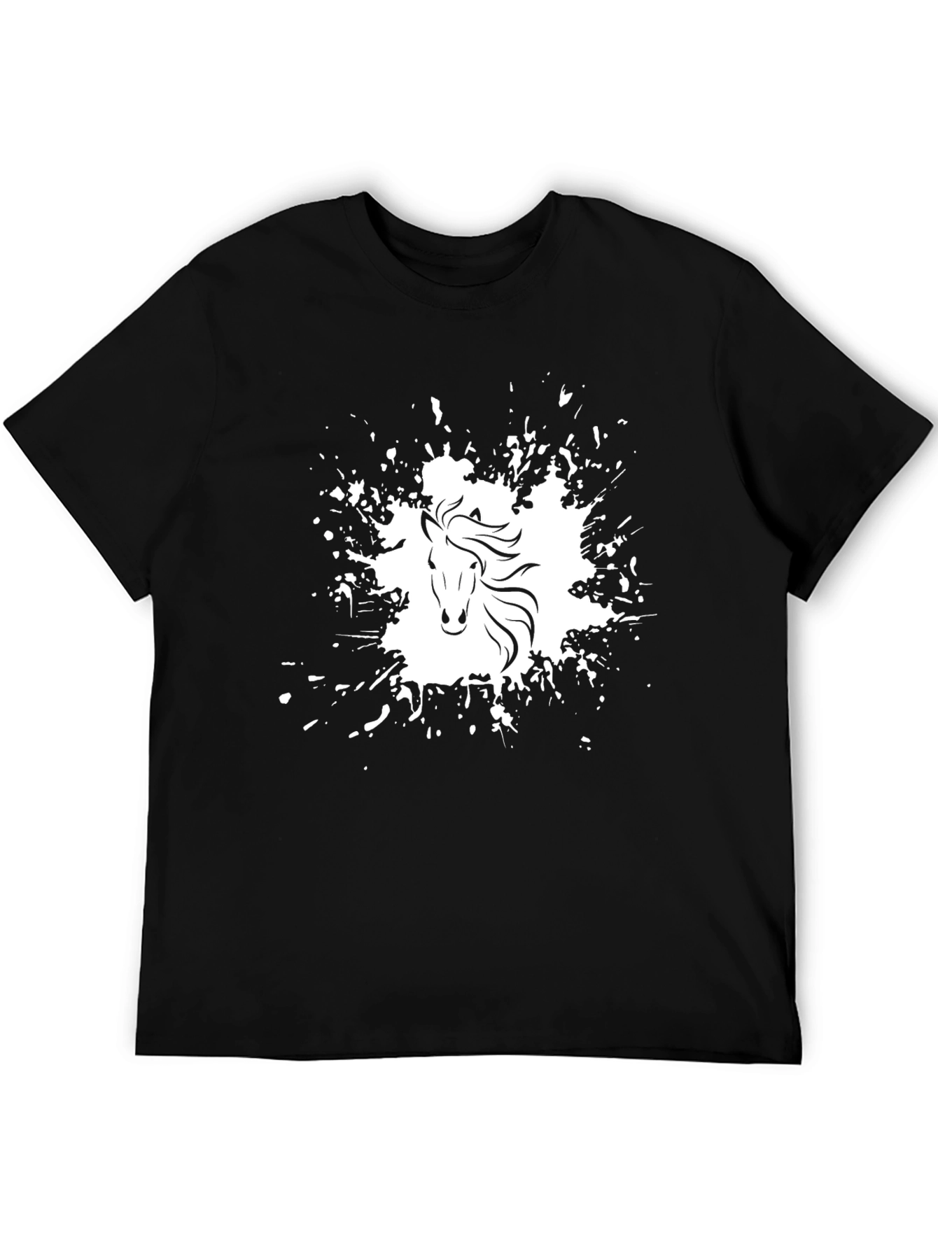 Horse Splatter Graphic Tee - Black Cotton Comfort