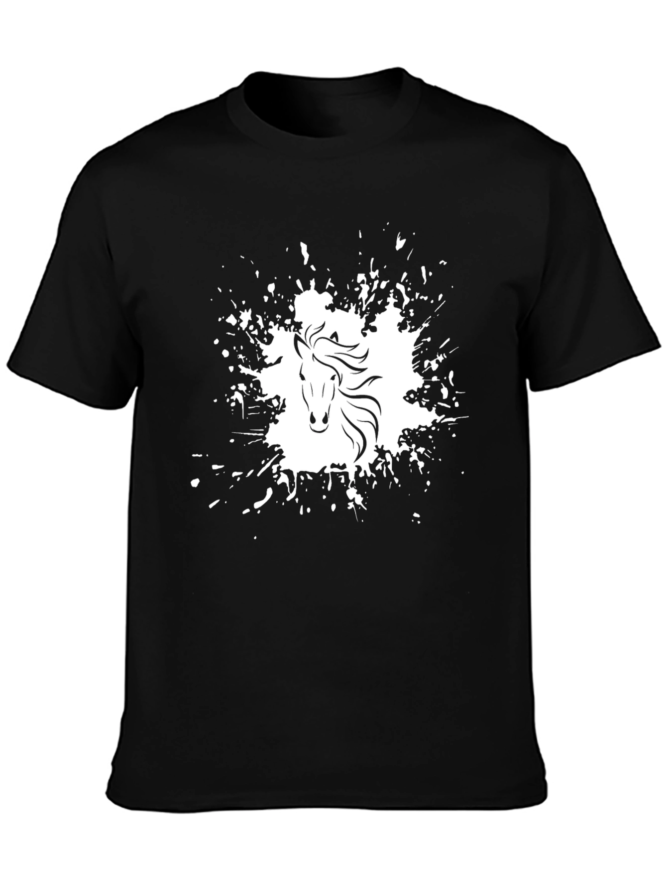 Horse Splatter Graphic Tee - Black Cotton Comfort