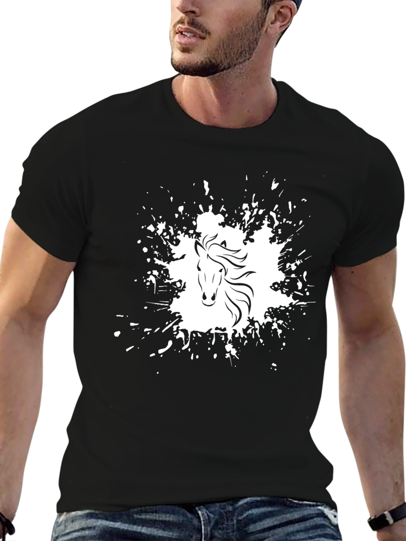 Horse Splatter Graphic Tee - Black Cotton Comfort
