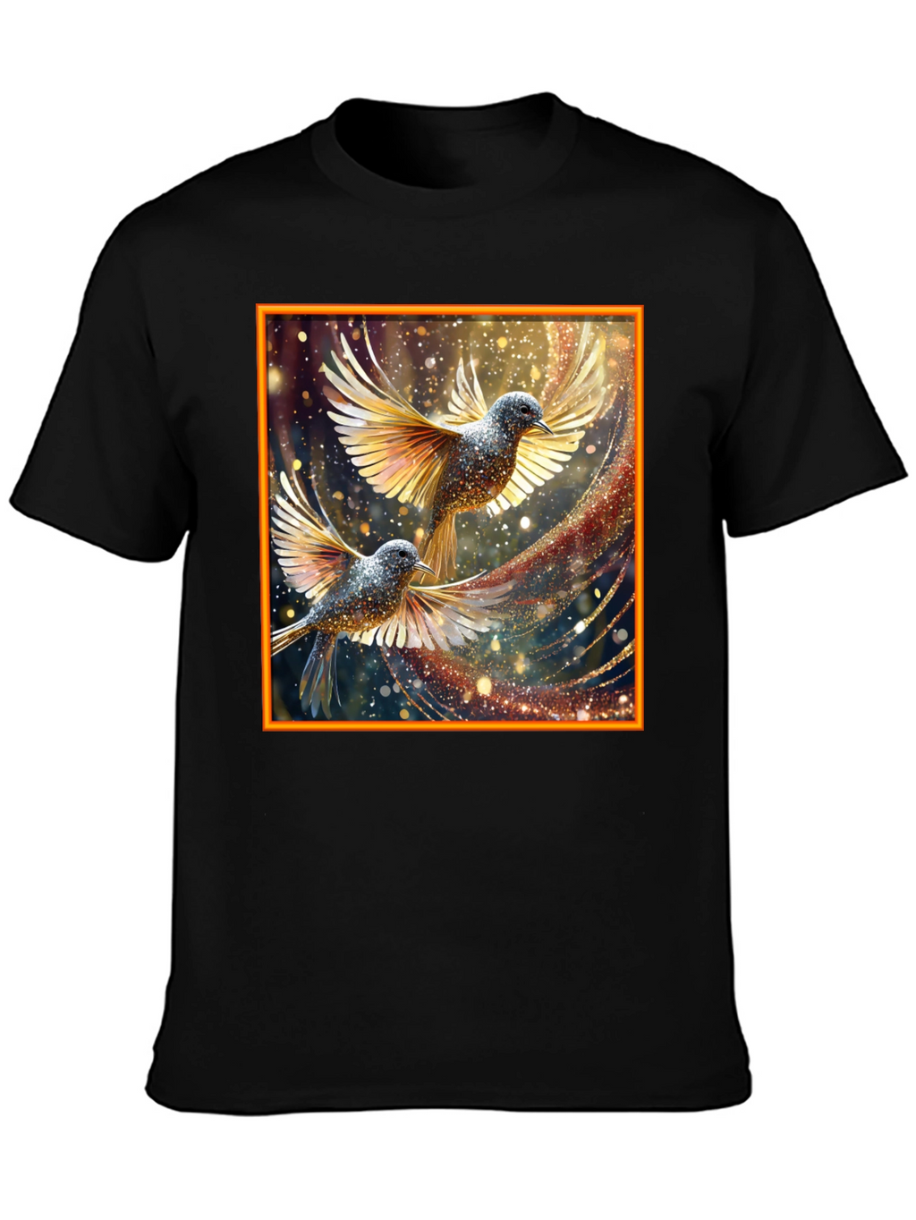 Elegant Birds Graphic Print Black T-Shirt