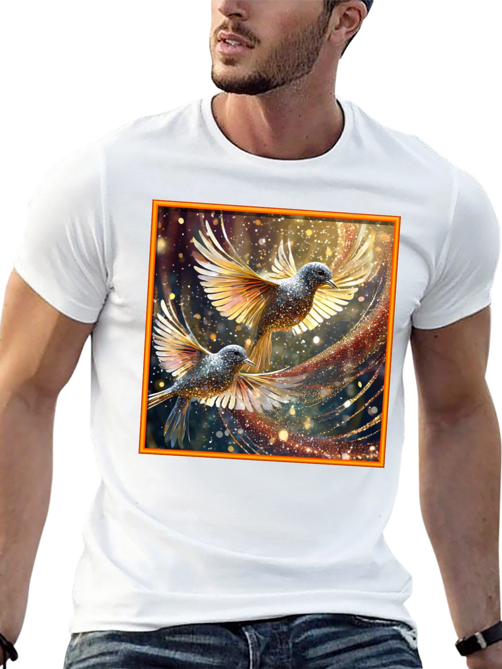 Elegant Birds Graphic Print Black T-Shirt