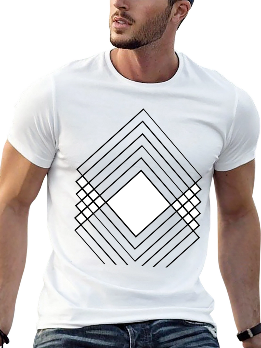 Abstract Geometric Graphic Print Mens Black T-Shirt