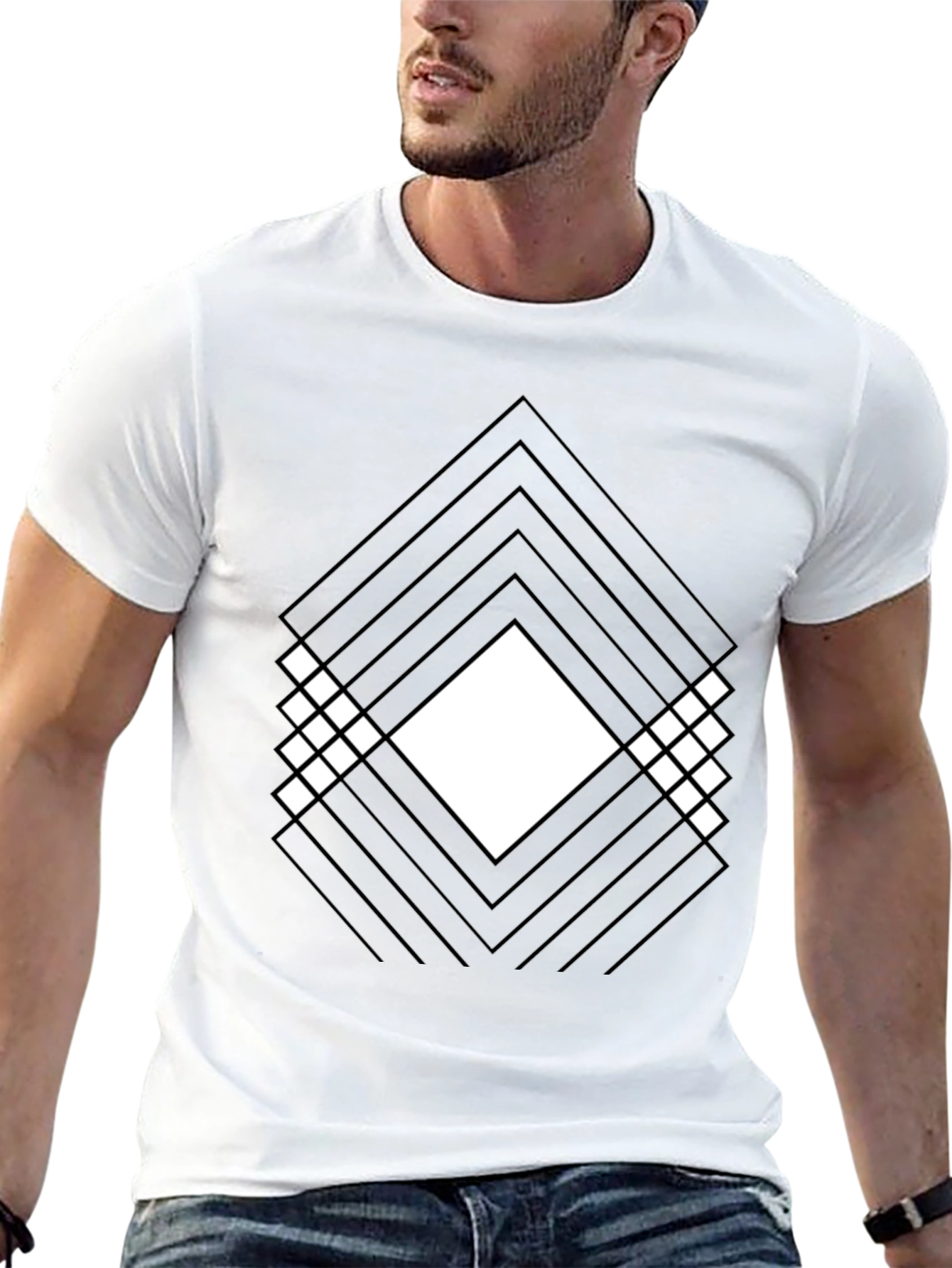Abstract Geometric Graphic Print Mens Black T-Shirt