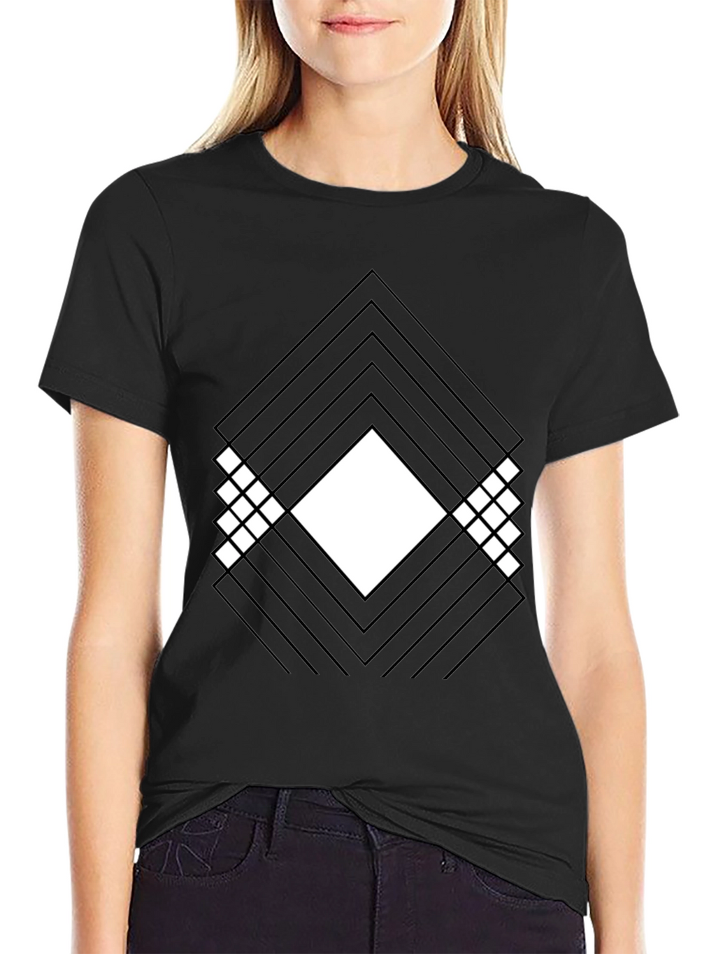 Abstract Geometric Graphic Print Mens Black T-Shirt