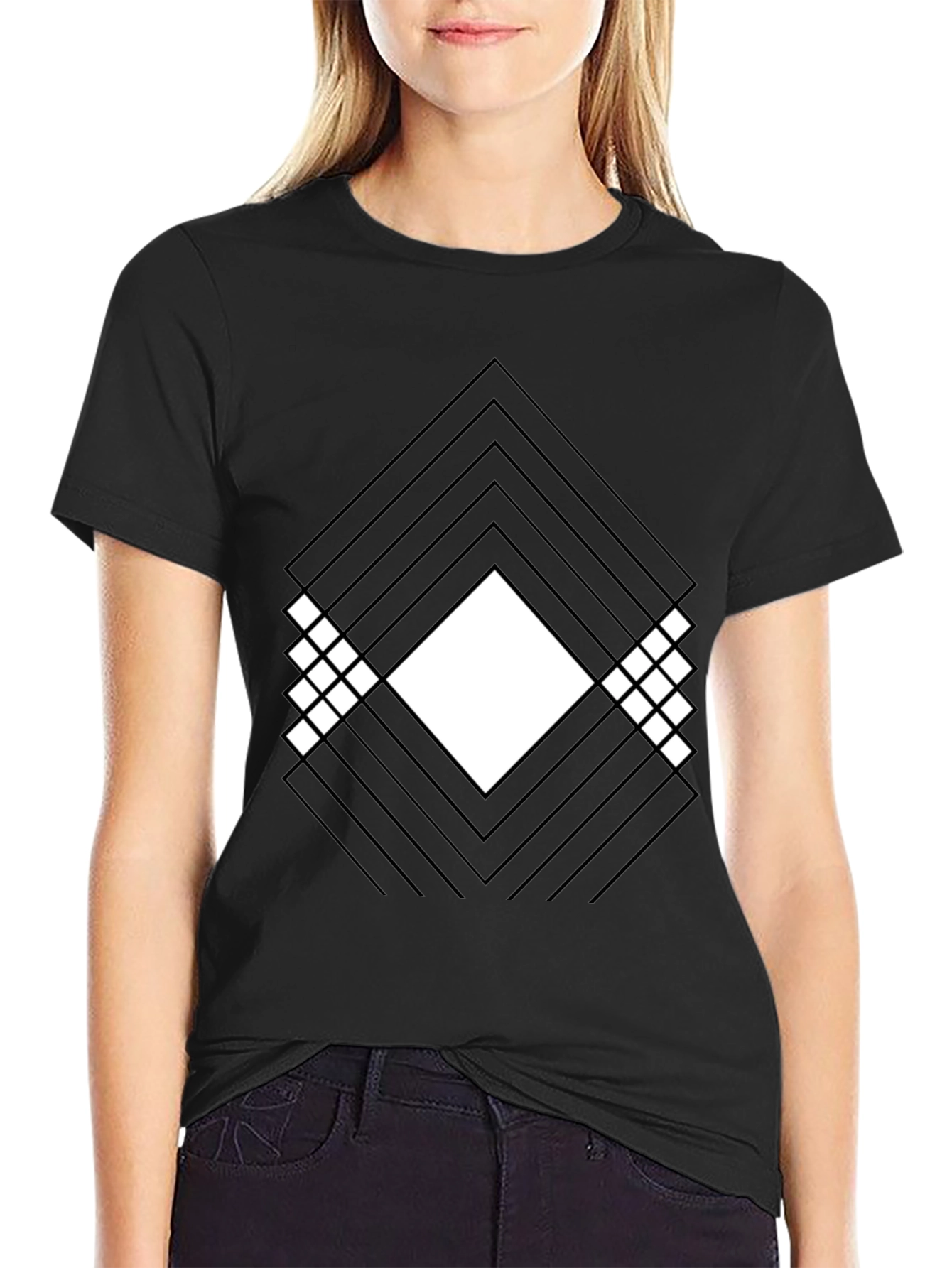 Abstract Geometric Graphic Print Mens Black T-Shirt