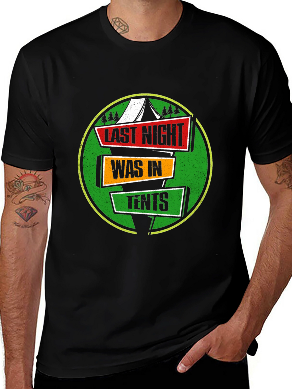 Last Night Was In Tents Funny Camping Graphic T-Shirt