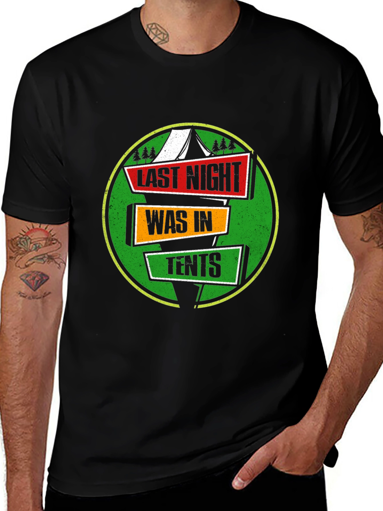 Last Night Was In Tents Funny Camping Graphic T-Shirt