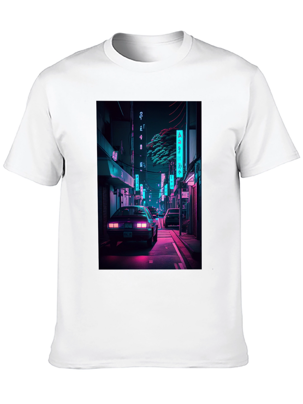 Retro Neon City Car Graphic T-Shirt