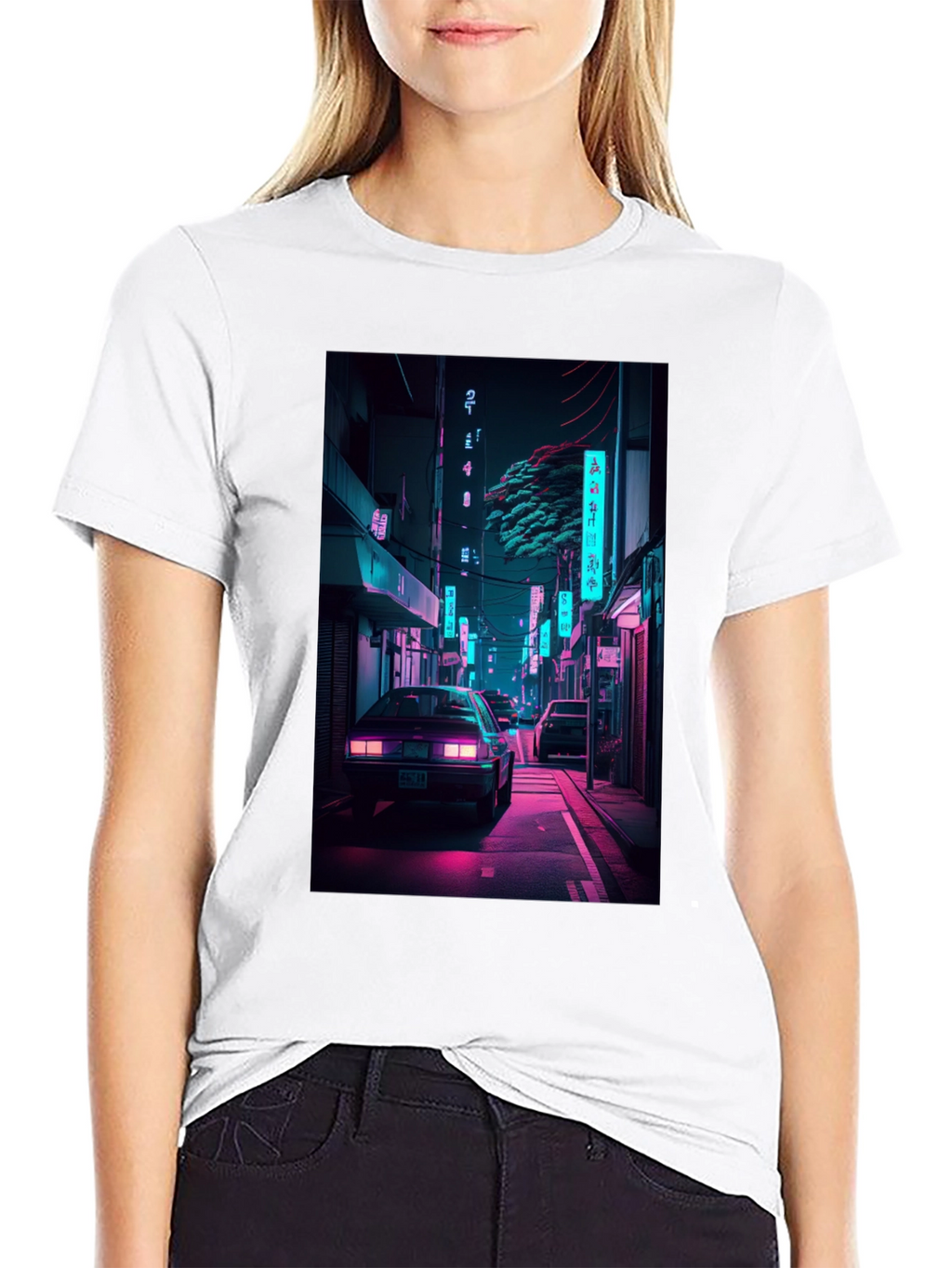 Retro Neon City Car Graphic T-Shirt