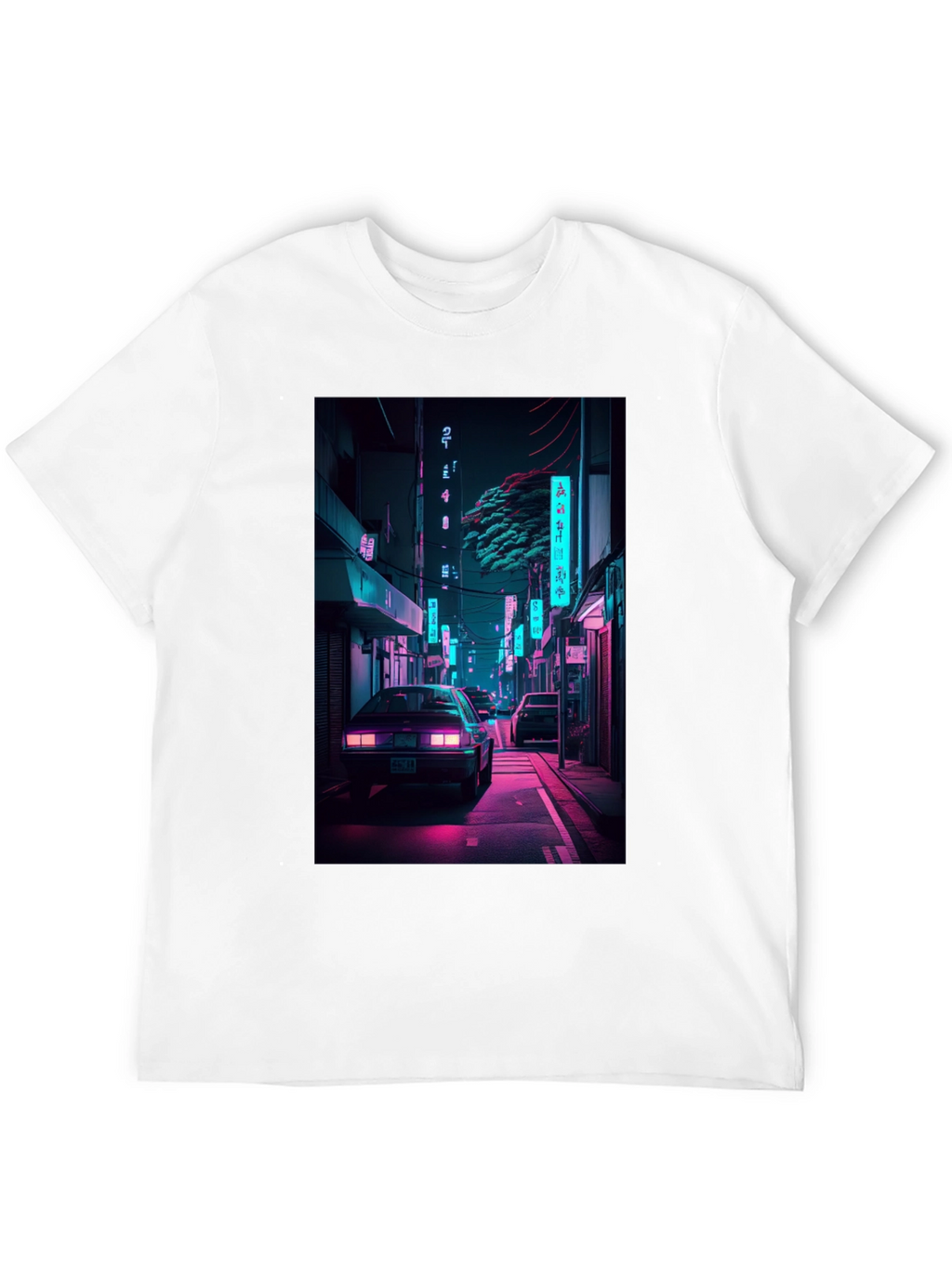 Retro Neon City Car Graphic T-Shirt