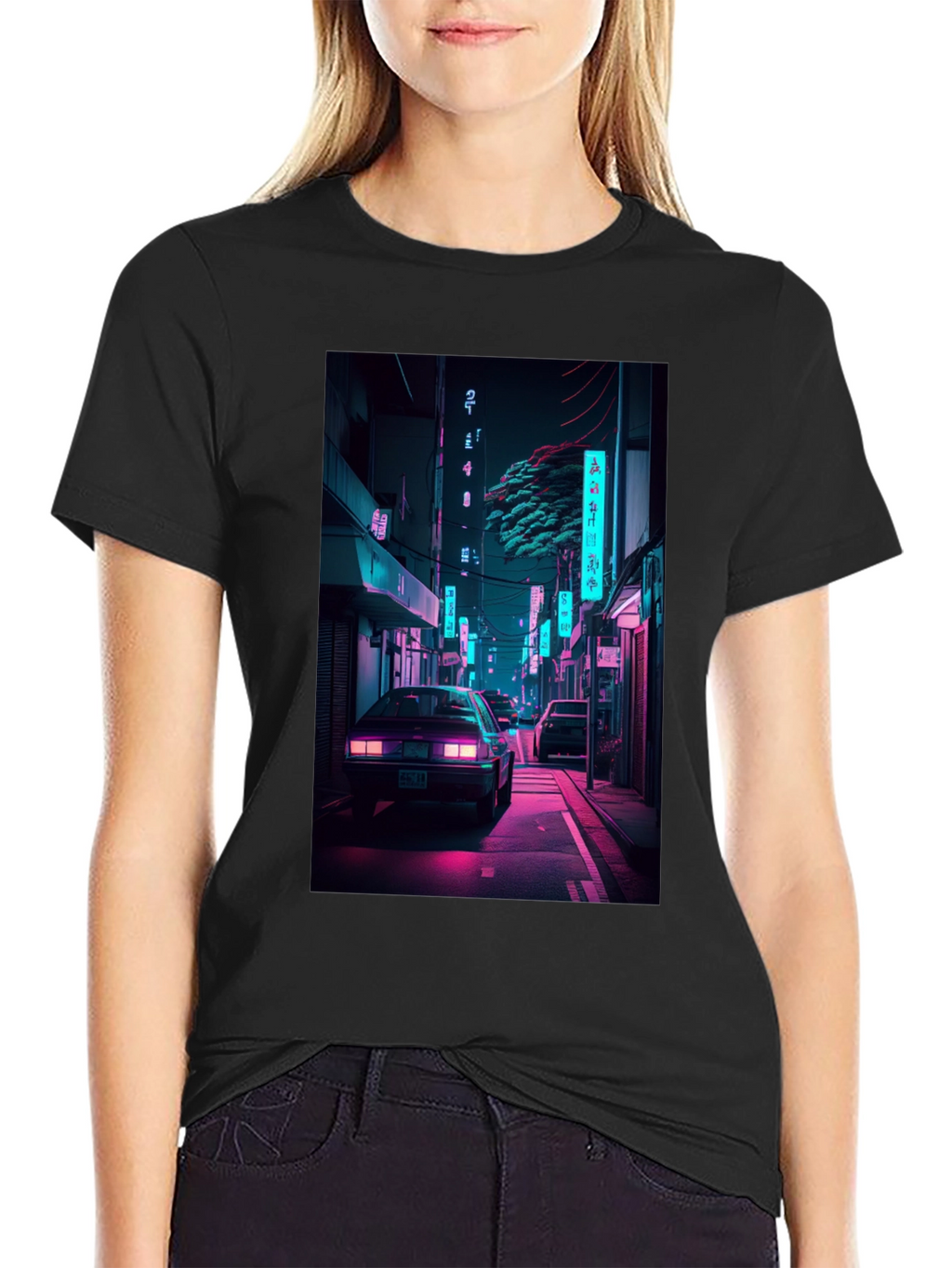 Retro Neon City Car Graphic T-Shirt