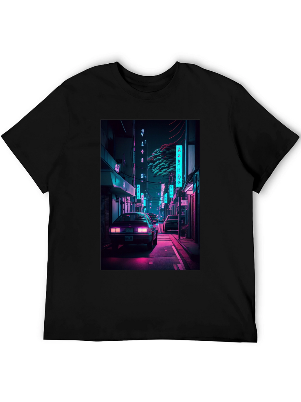 Retro Neon City Car Graphic T-Shirt