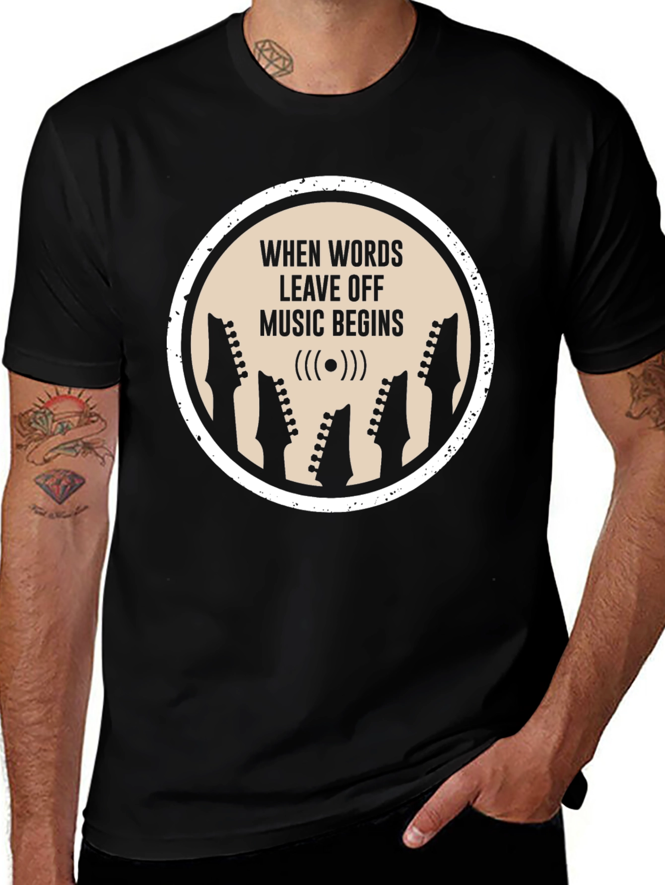 Music Begins T-Shirt | Guitar Head Silhouette Tee