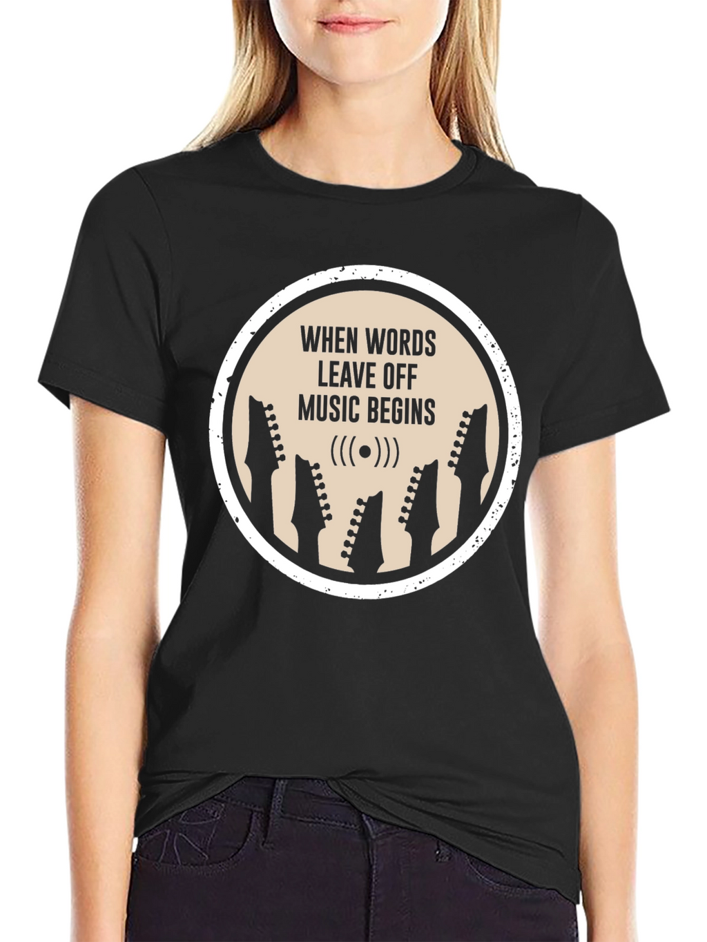 Music Begins T-Shirt | Guitar Head Silhouette Tee