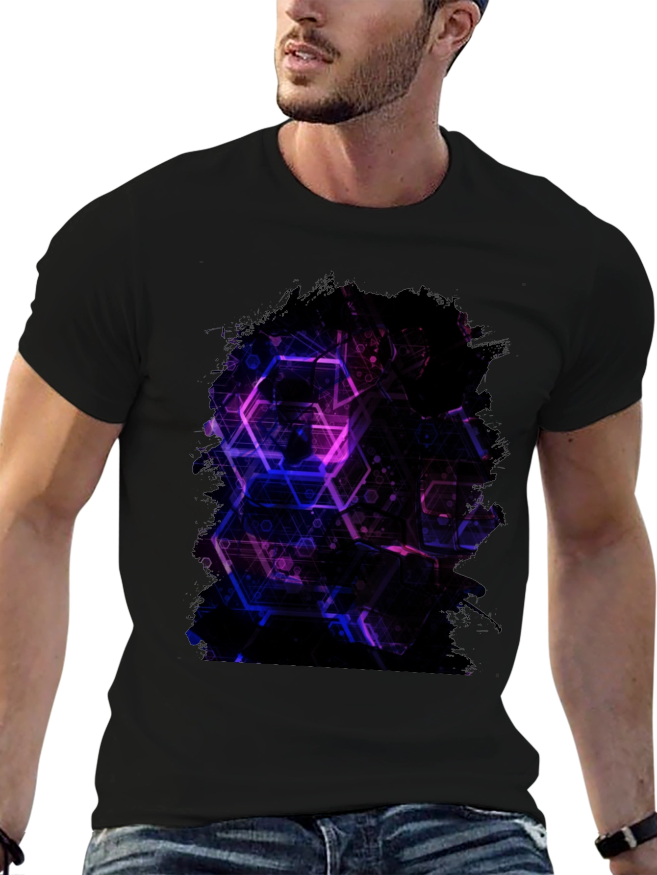 Geometric Print Black T-Shirt