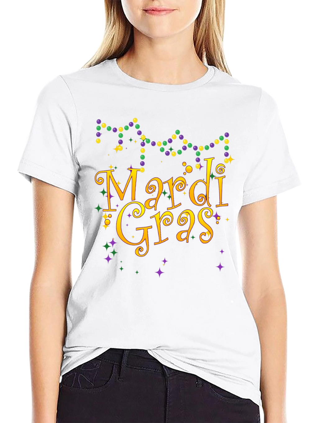Mardi Gras T-Shirt Beads Gold Purple Green Graphic Tee