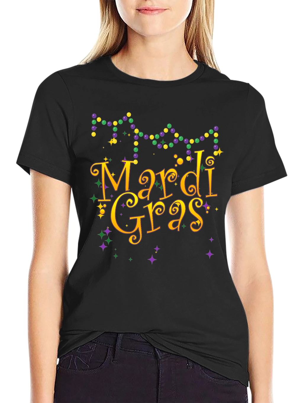 Mardi Gras T-Shirt Beads Gold Purple Green Graphic Tee