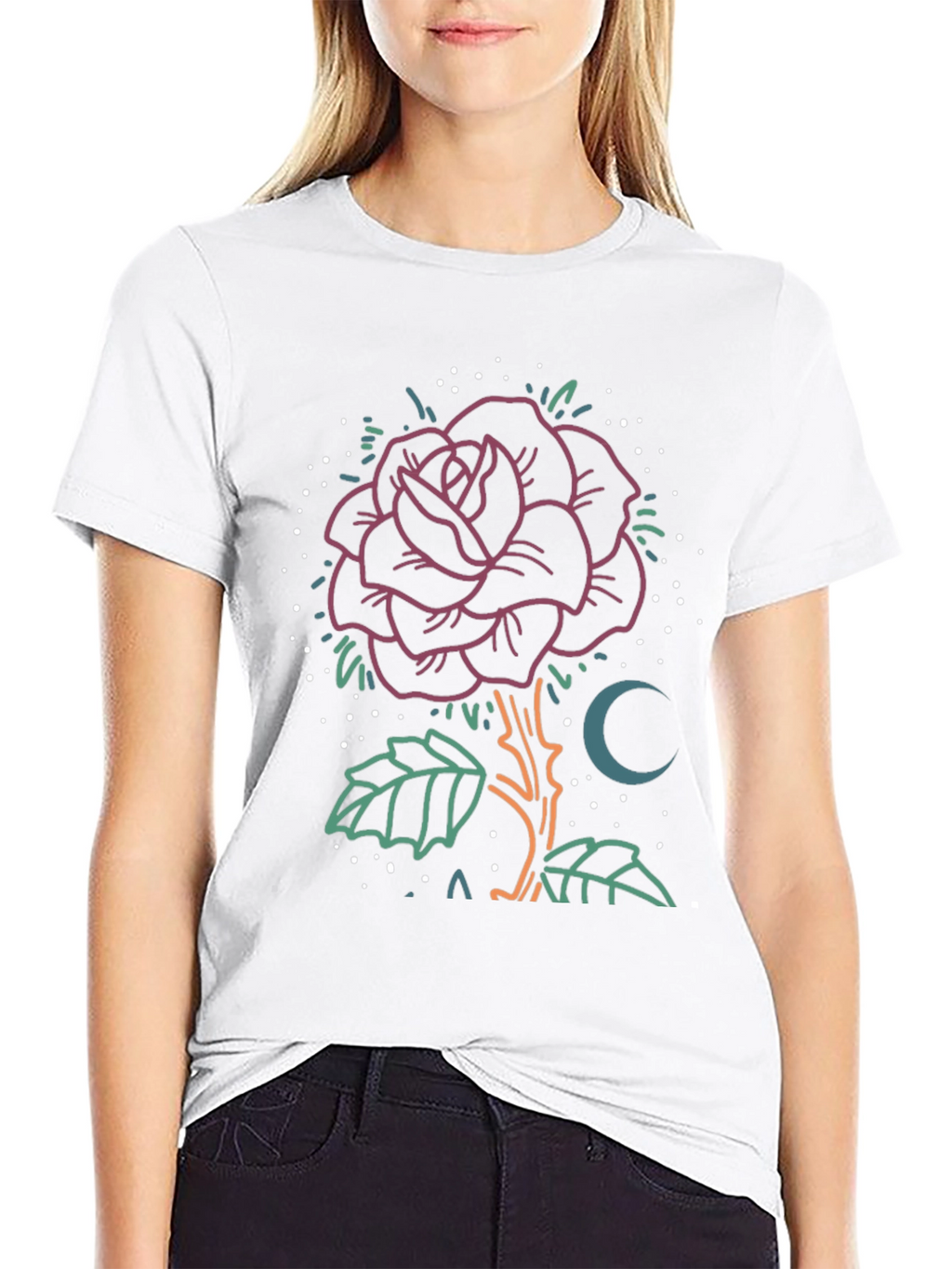 Rose & Moon Graphic Tee - Unique Design