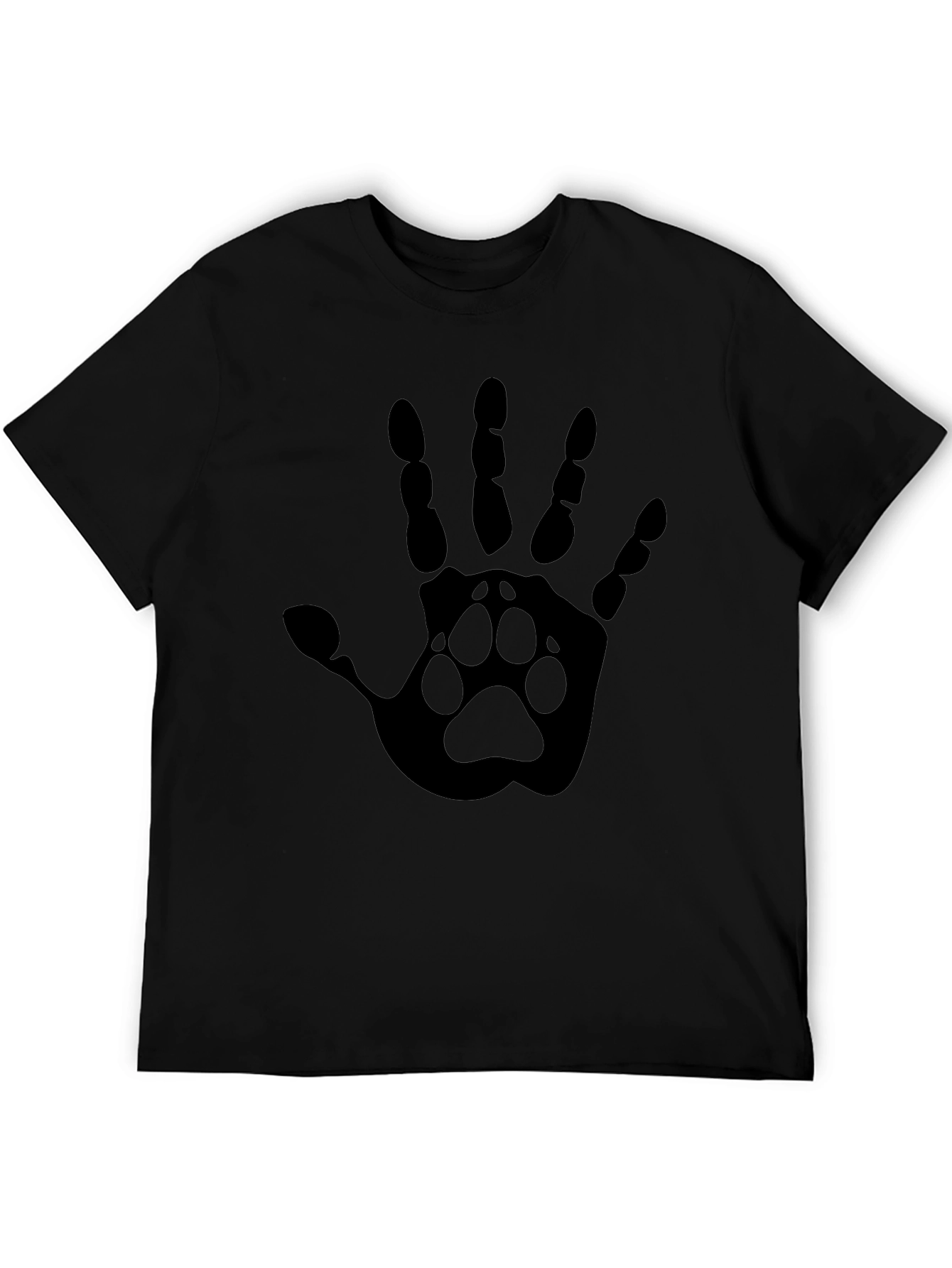 Hand Paw Print Graphic Tee - Black Cotton Blend T-Shirt