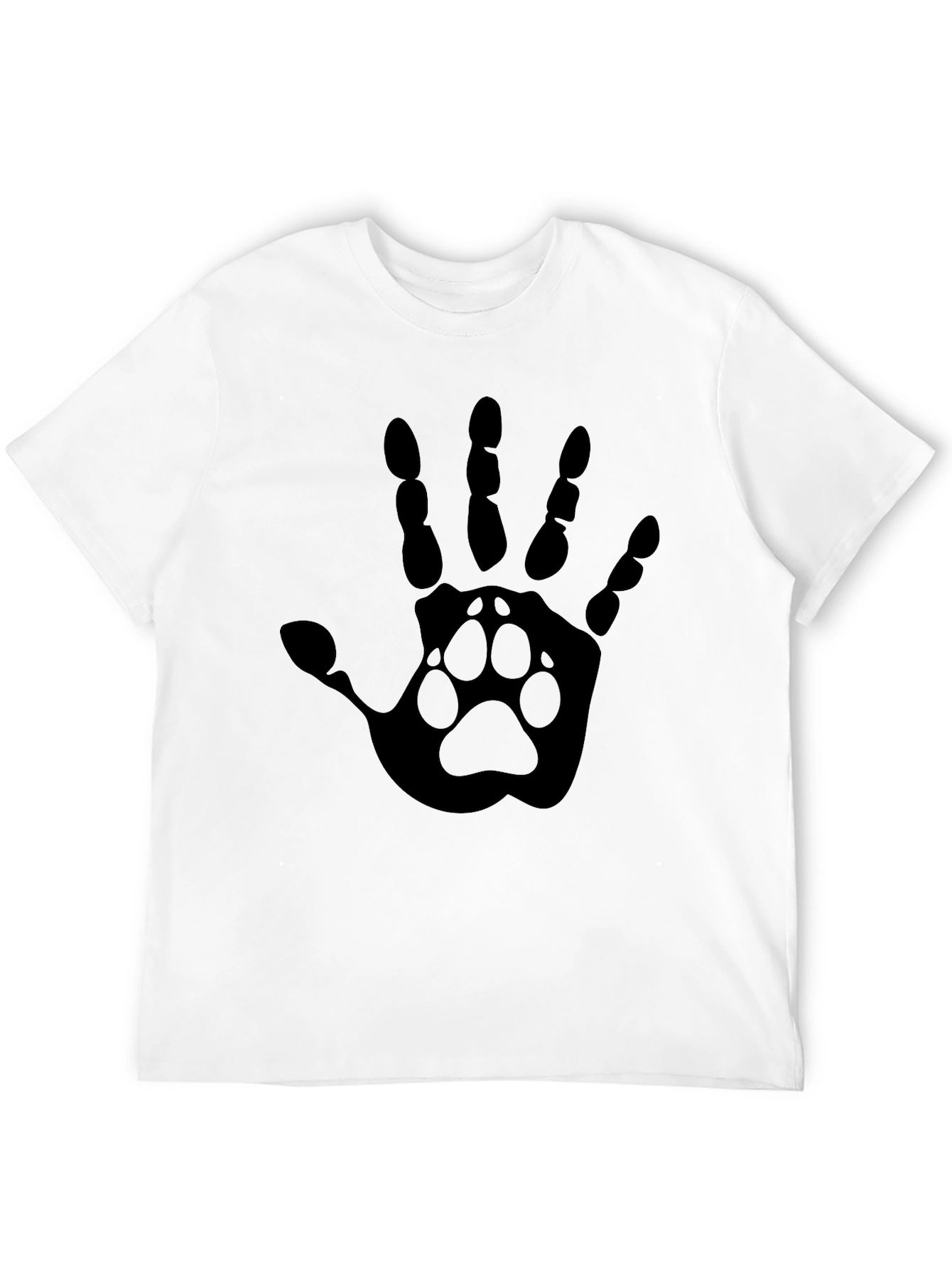Hand Paw Print Graphic Tee - Black Cotton Blend T-Shirt