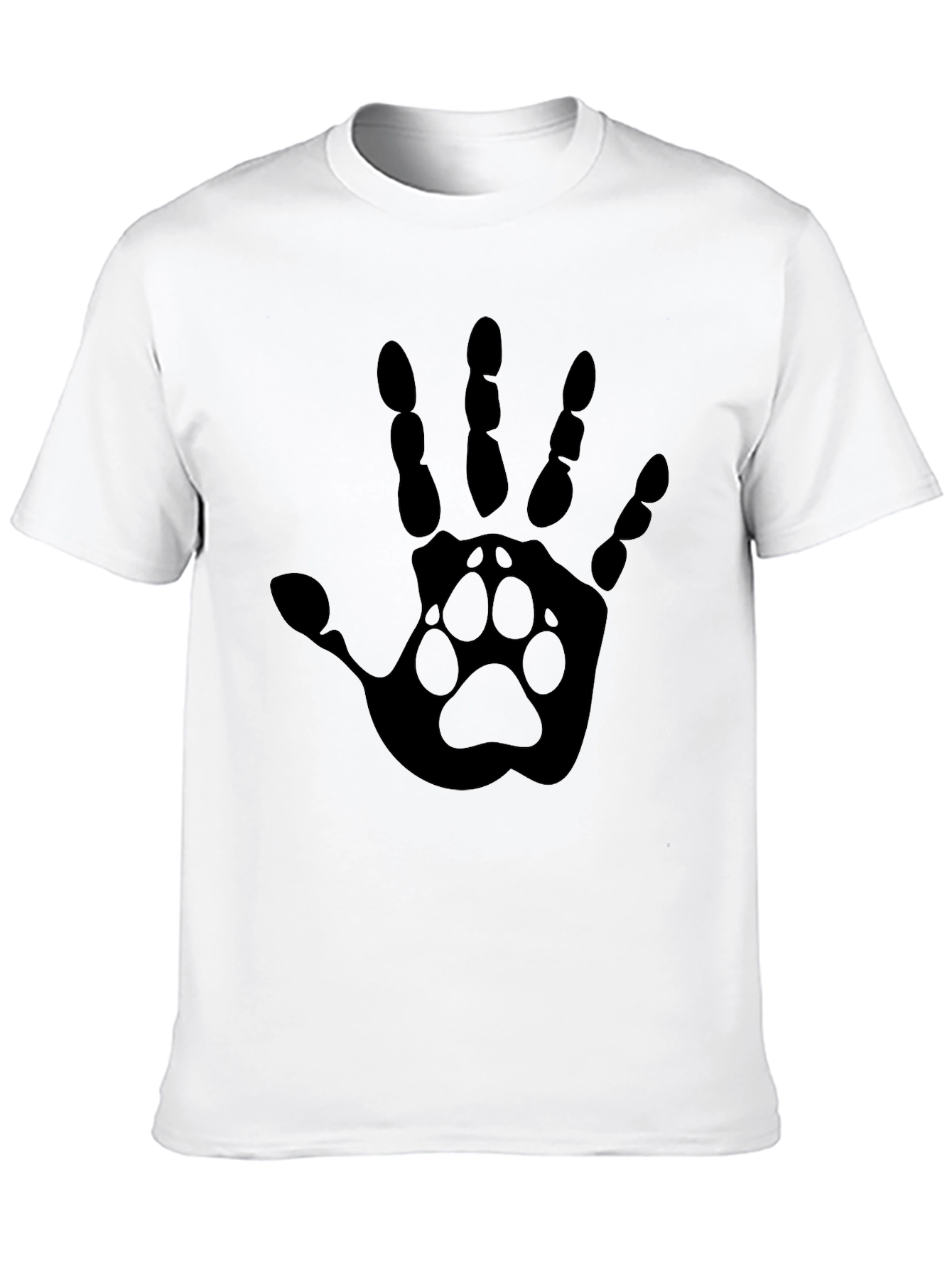 Hand Paw Print Graphic Tee - Black Cotton Blend T-Shirt