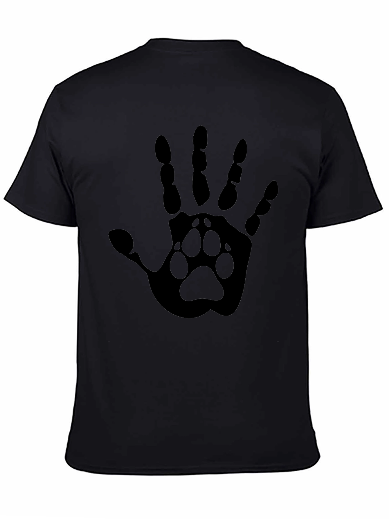Hand Paw Print Graphic Tee - Black Cotton Blend T-Shirt