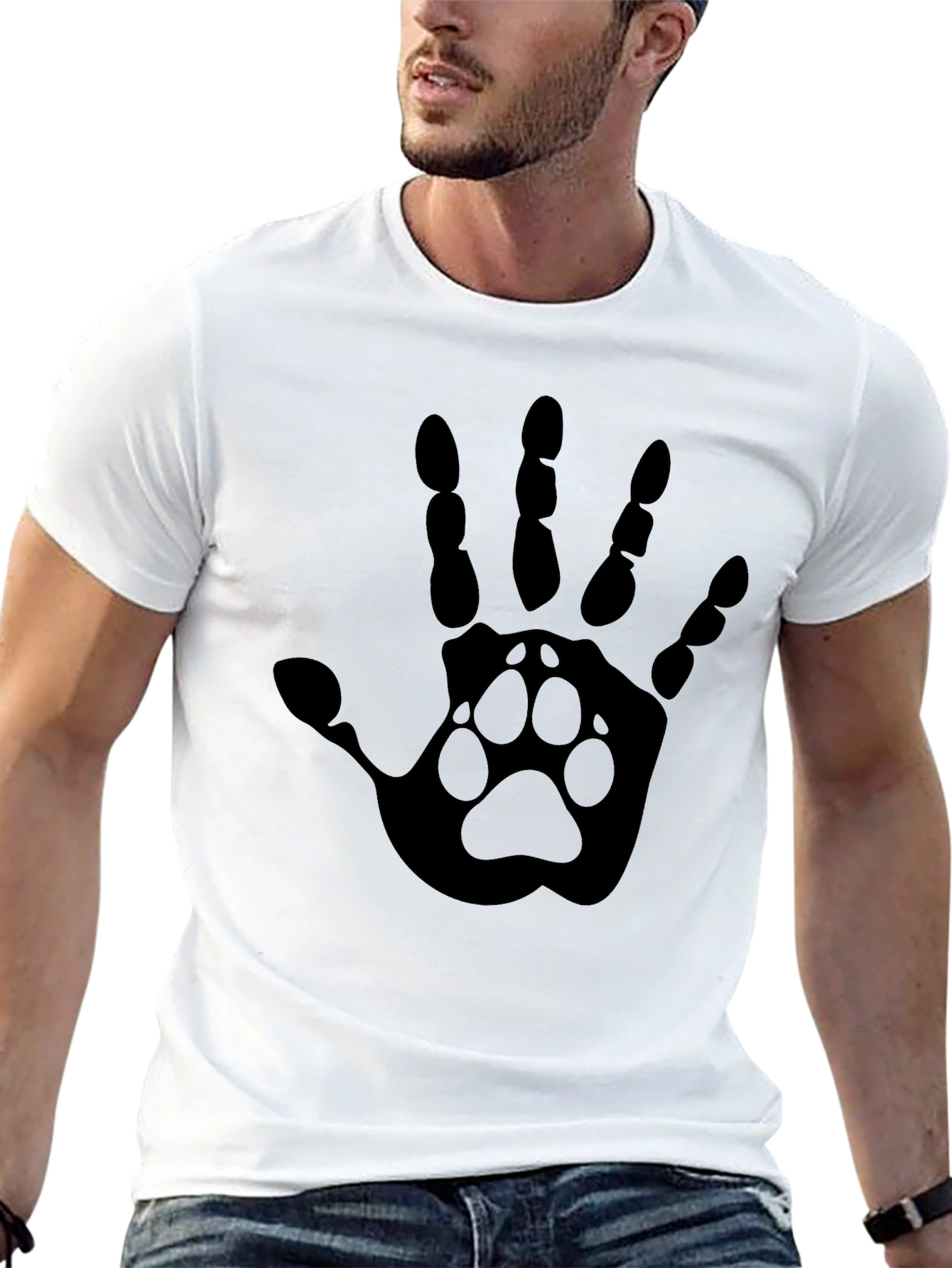 Hand Paw Print Graphic Tee - Black Cotton Blend T-Shirt