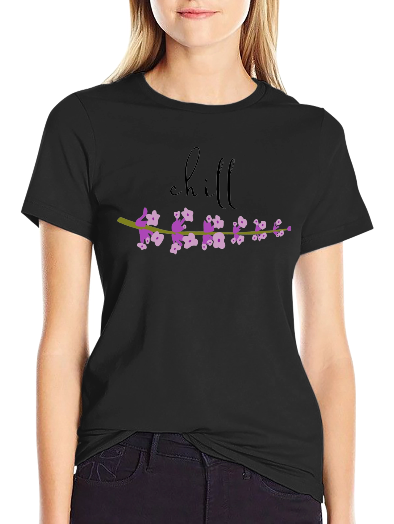 Chill Floral Graphic Tee - Black Cotton T-Shirt