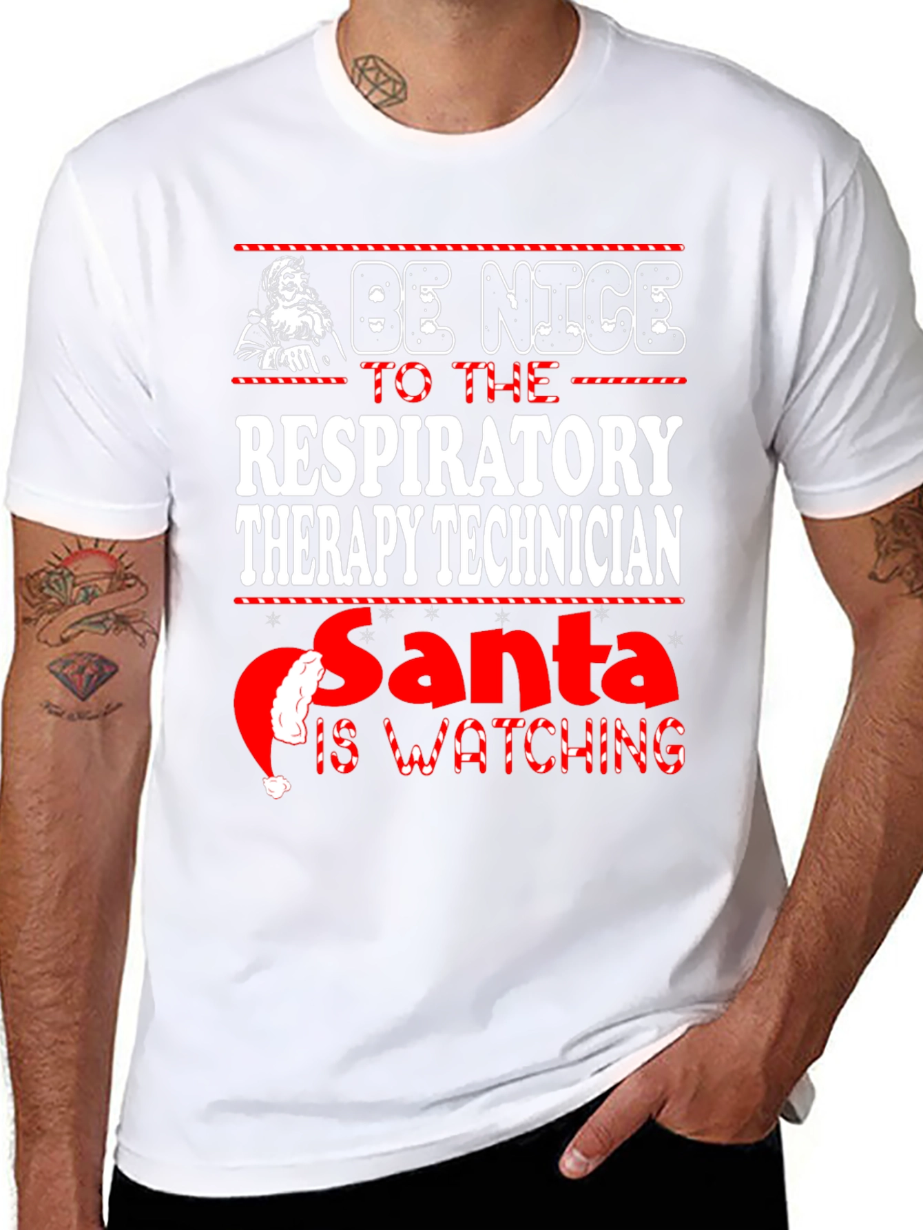 Respiratory Therapy Technician Santa Watching T-Shirt