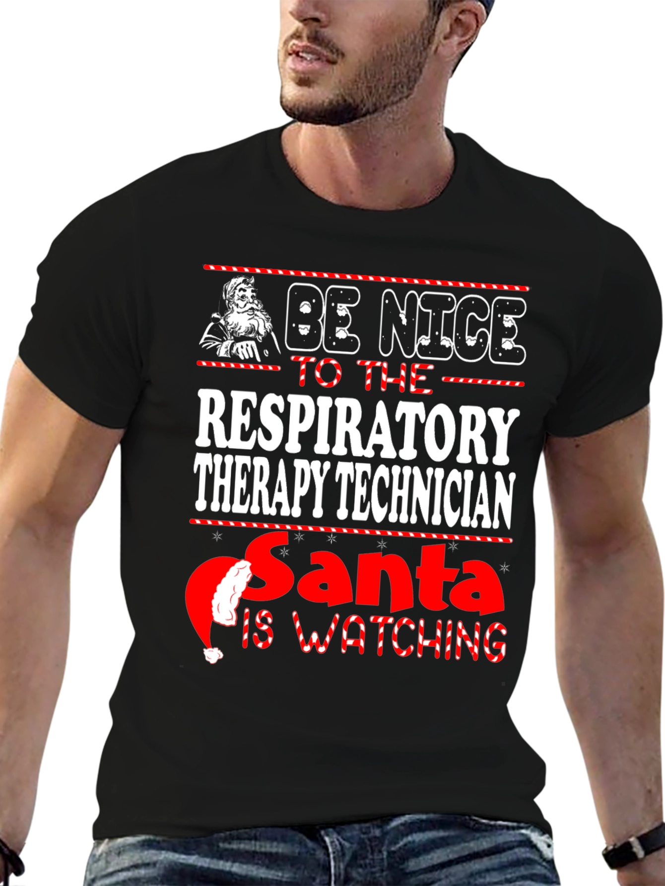 Respiratory Therapy Technician Santa Watching T-Shirt