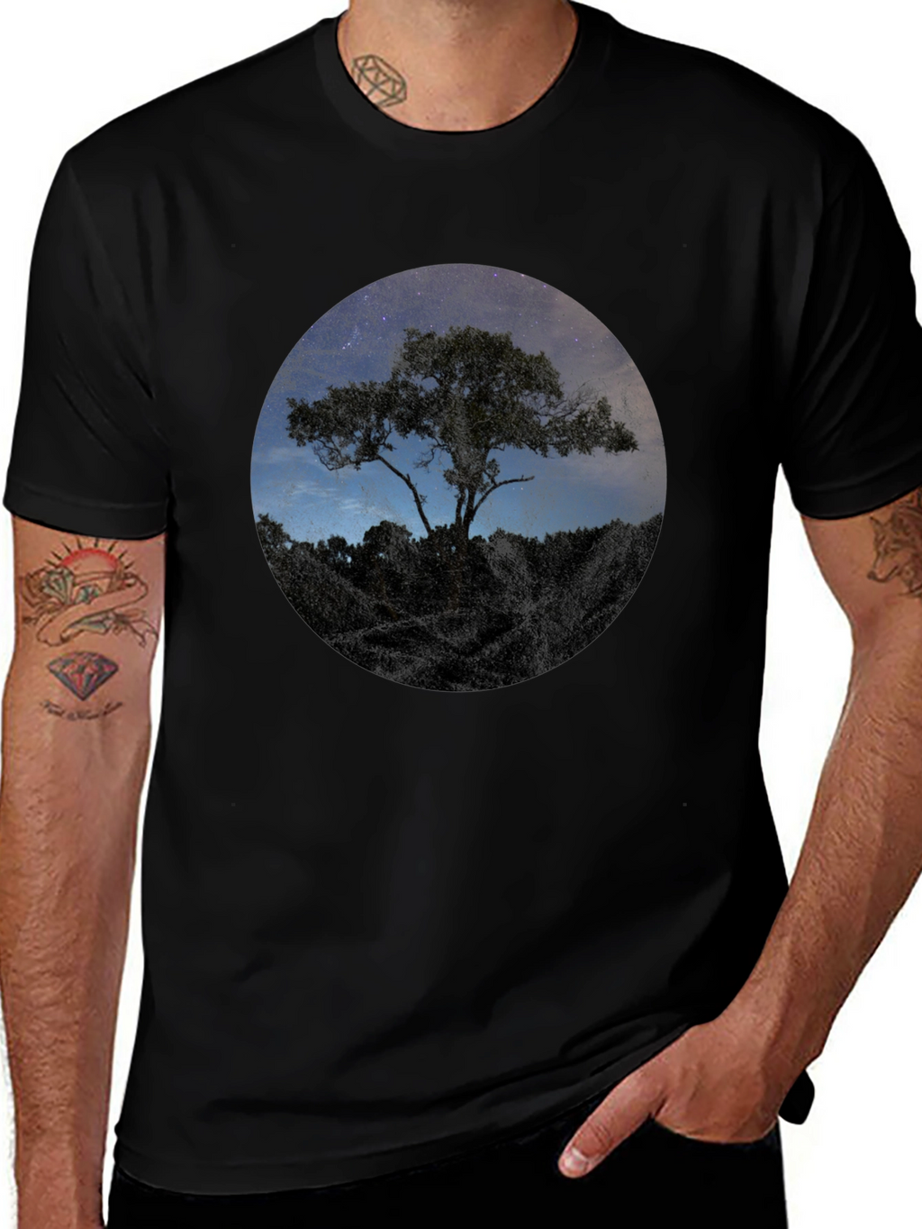 Starry Tree Graphic Black T-Shirt