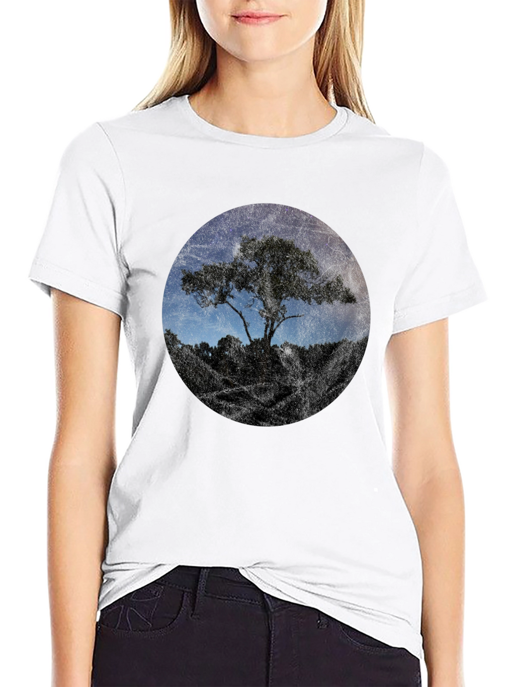 Starry Tree Graphic Black T-Shirt