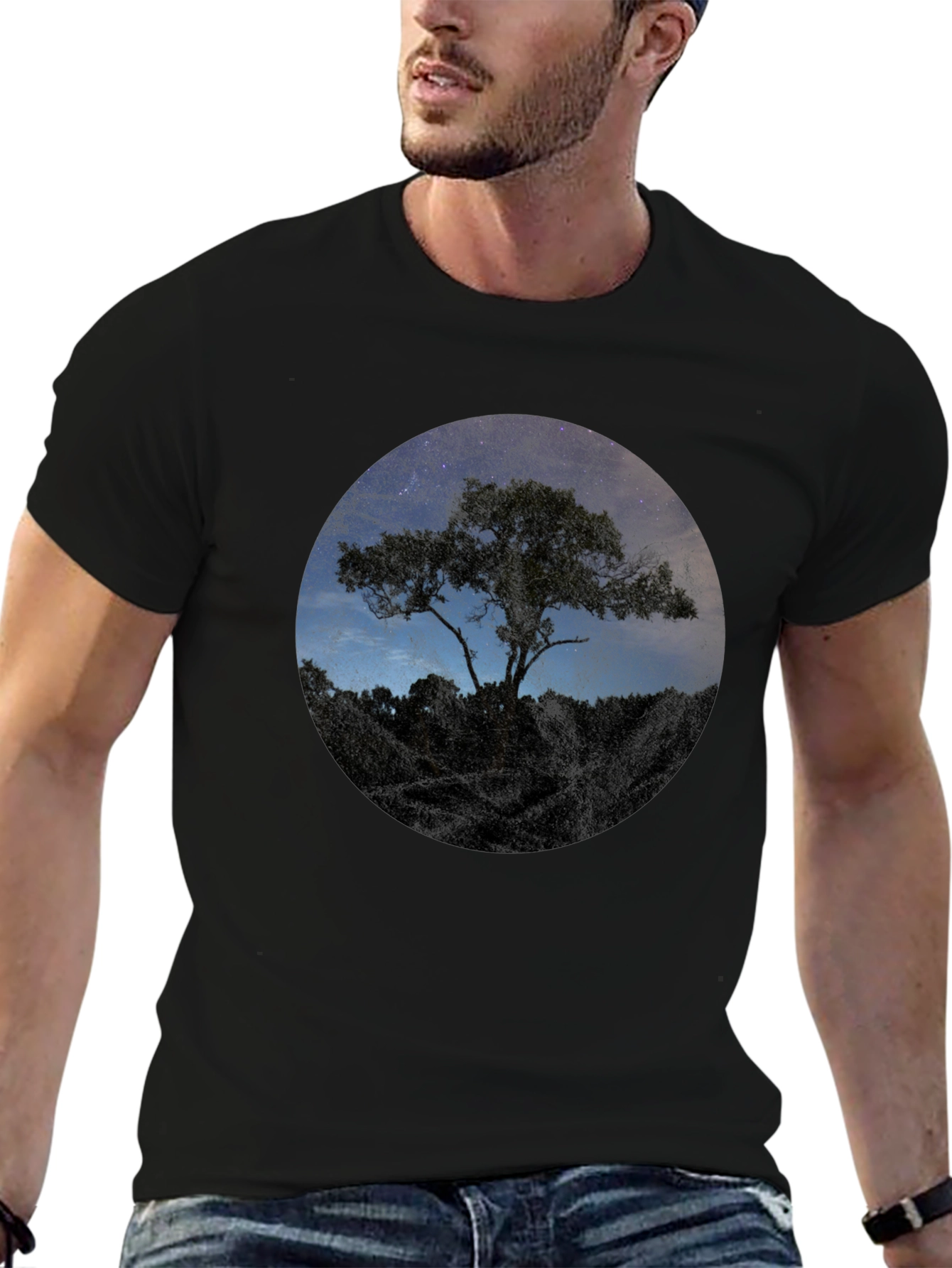 Starry Tree Graphic Black T-Shirt