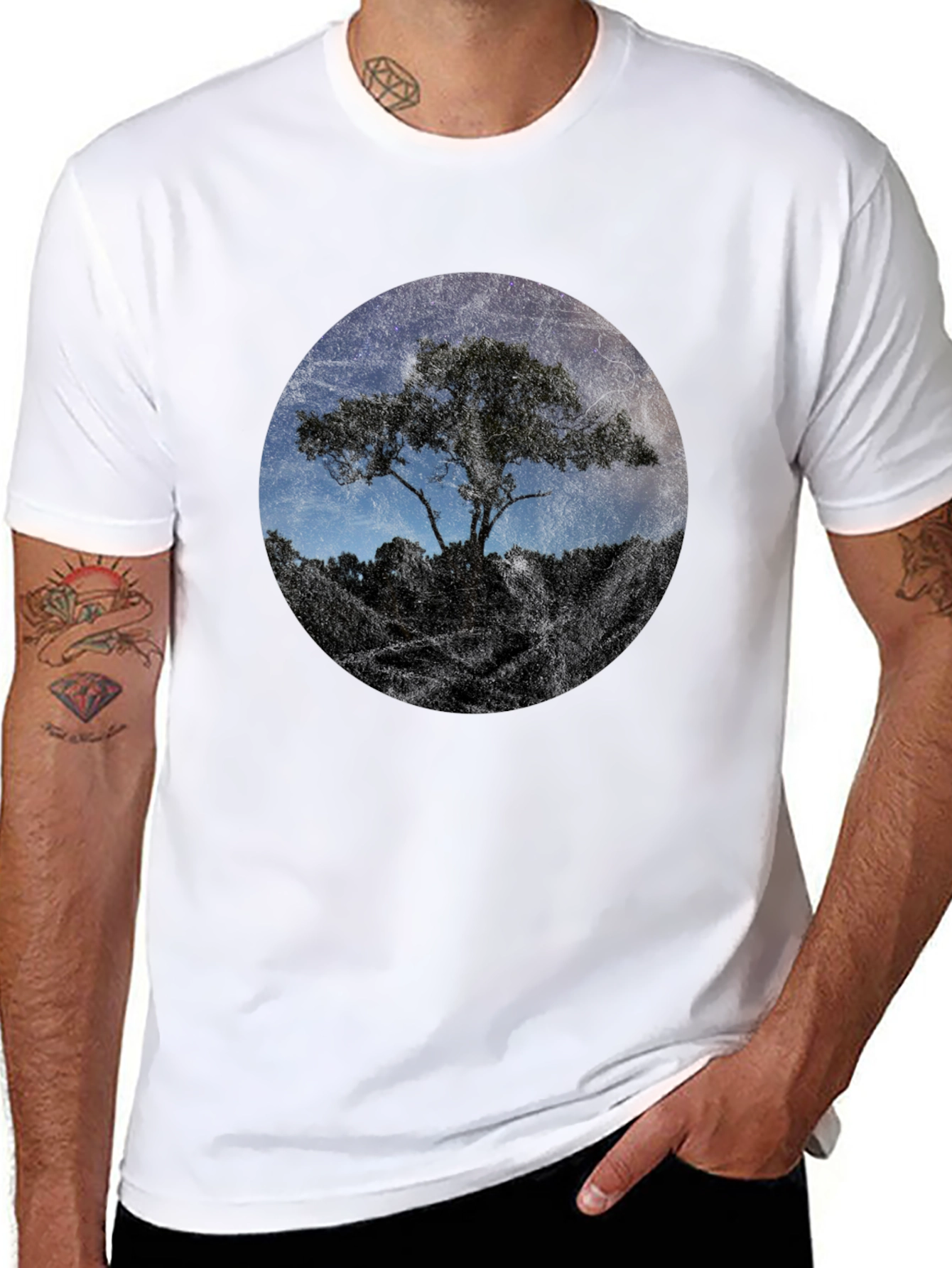 Starry Tree Graphic Black T-Shirt