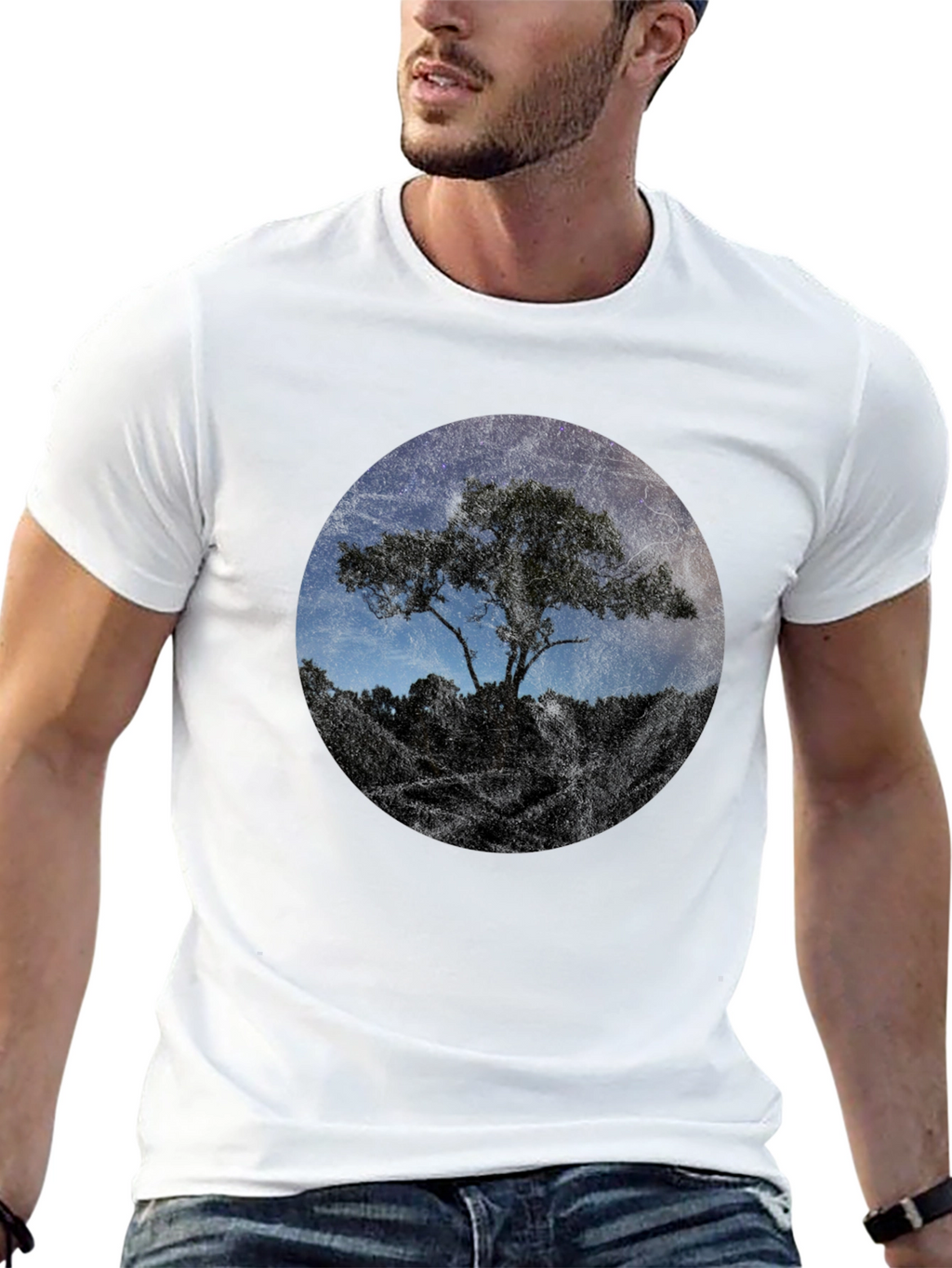 Starry Tree Graphic Black T-Shirt