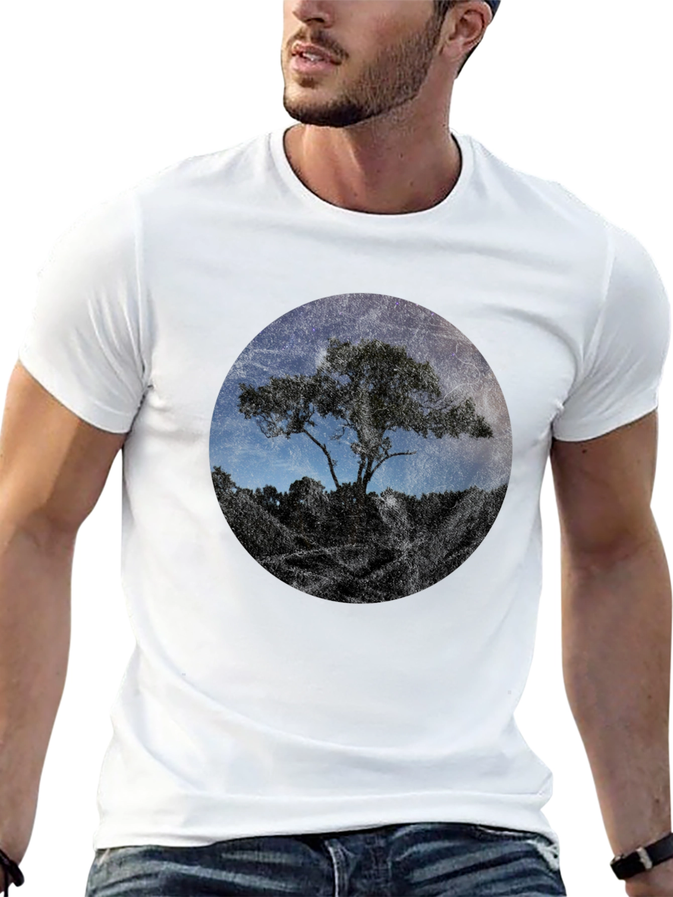 Starry Tree Graphic Black T-Shirt