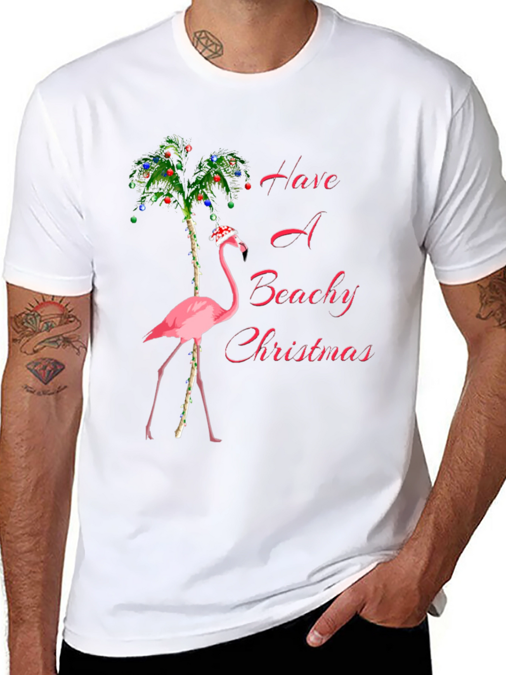 Beachy Christmas Flamingo Graphic Tee