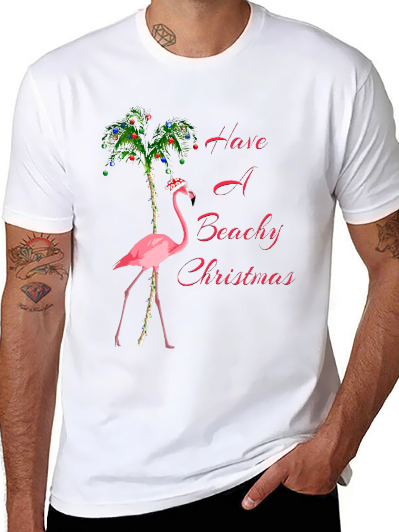 Beachy Christmas Flamingo Graphic Tee