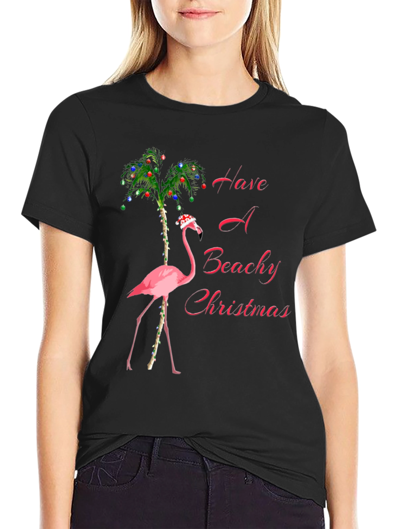 Beachy Christmas Flamingo Graphic Tee